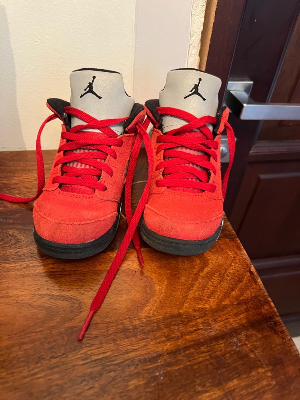 Jordan Kids Red Suede High-Top Sneakers with Black Soles